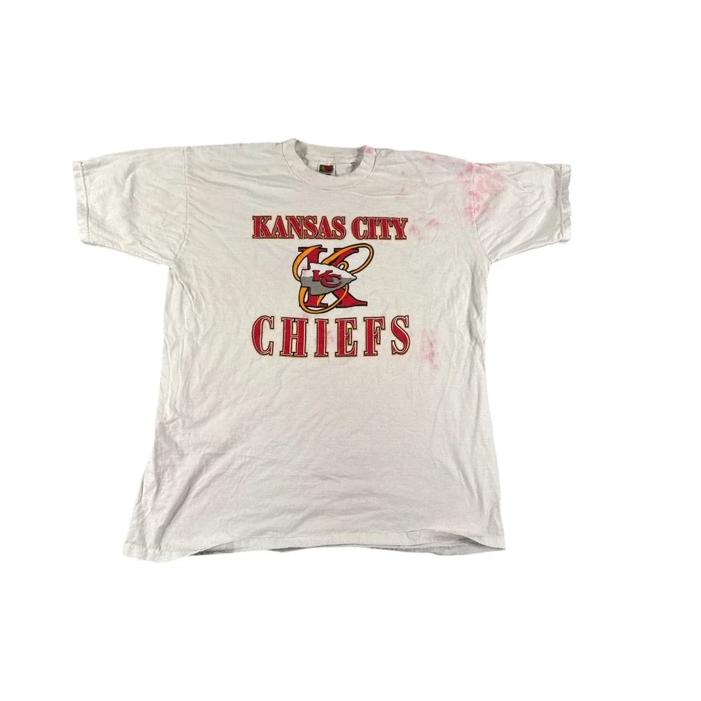 Vintage Kansas City Chiefs T Shirt Mens 2XL White Short Sleeve Tye‎ Dyed Graphic
